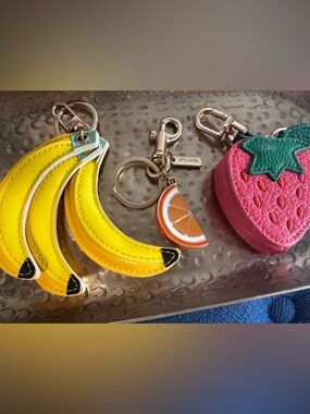 Fruit Trio Bag charm Set - Yellow Banana, Orange Slice & Pink Strawberry